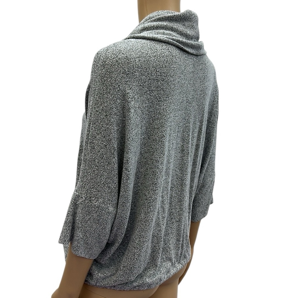 Heather Gray Cowl Neck Drawstring Waist 3 Quarter Batwing Sleeve Knit Top Size S - Picture 5 of 9